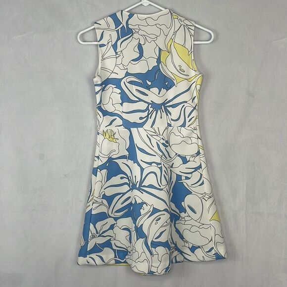 Zara White Yellow and Blue Printed Sleeveless Retro Mini Dress. Size Small. - Picture 5 of 11